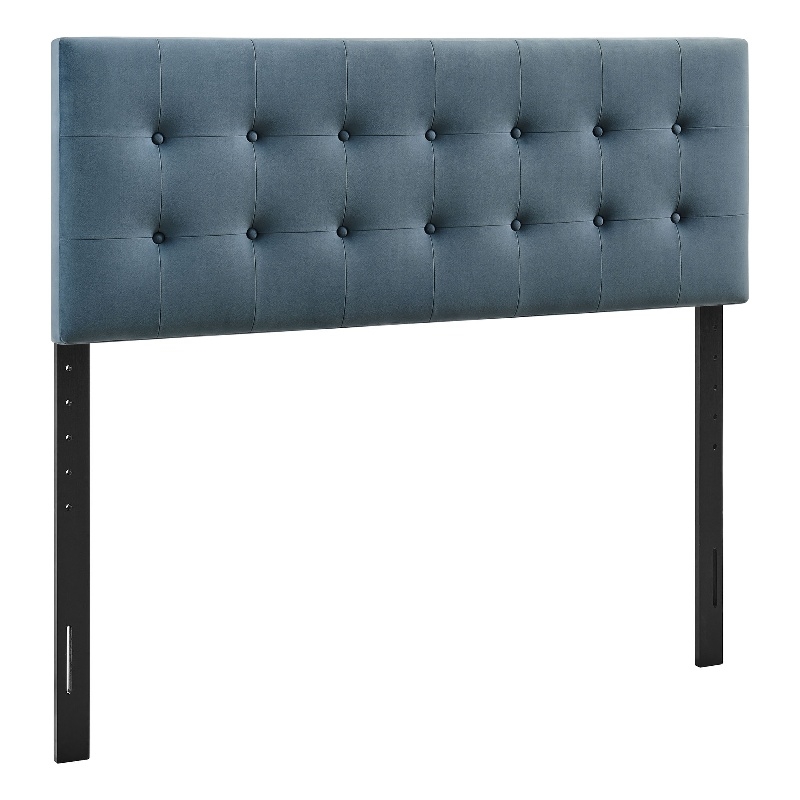 Pemberly Row Stain-Resistant Performance Velvet Queen Headboard in Cadet Blue