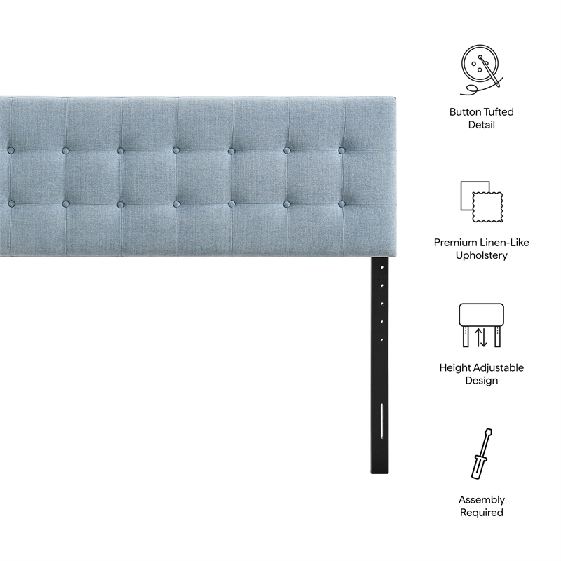 Pemberly Row Padded Upholstered Full Headboard in Sky Blue Cotton