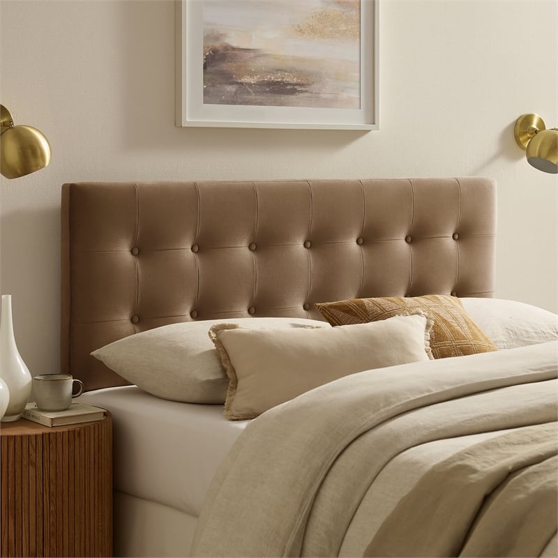 Pemberly Row Stain-Resistant Performance Velvet Full Headboard in Taupe