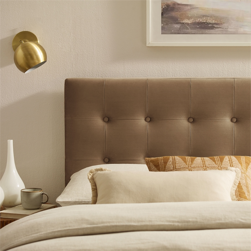 Pemberly Row Stain-Resistant Performance Velvet Full Headboard in Taupe