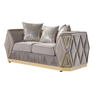 Pemberly Row Diamond Pattern Loveseat with Wood Frame in Taupe