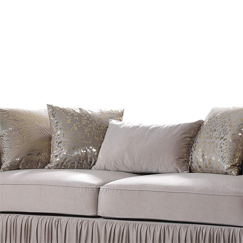 Pemberly Row Diamond Pattern Sofa with Wood Frame in Gold and Taupe