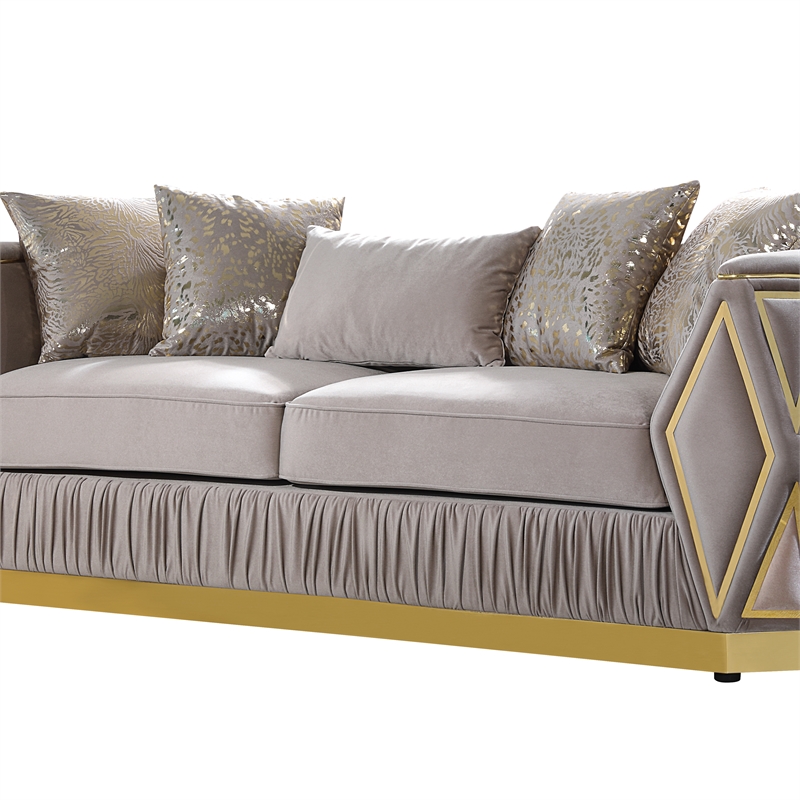 Pemberly Row Diamond Pattern Sofa with Wood Frame in Gold and Taupe