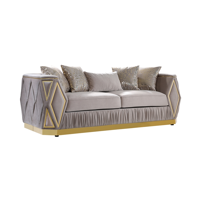 Pemberly Row 2 Piece Living Room Set with Wood Frame in Gold and Taupe