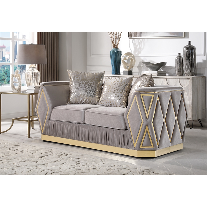 Pemberly Row 2 Piece Living Room Set with Wood Frame in Gold and Taupe