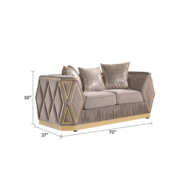 Pemberly Row 2 Piece Living Room Set with Wood Frame in Gold and Taupe