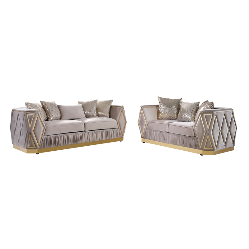 Pemberly Row 2 Piece Living Room Set with Wood Frame in Gold and Taupe