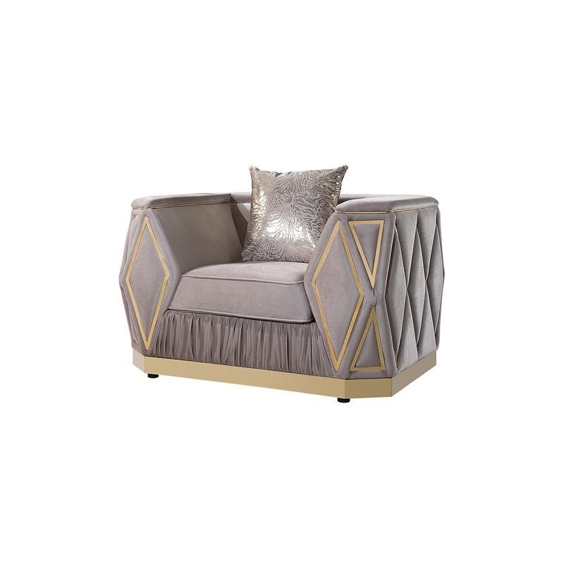Pemberly Row 3 Piece Living Room Set with Wood Frame in Gold and Taupe