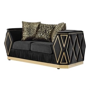 Pemberly Row Diamond Pattern Loveseat with Wood Frame in Black