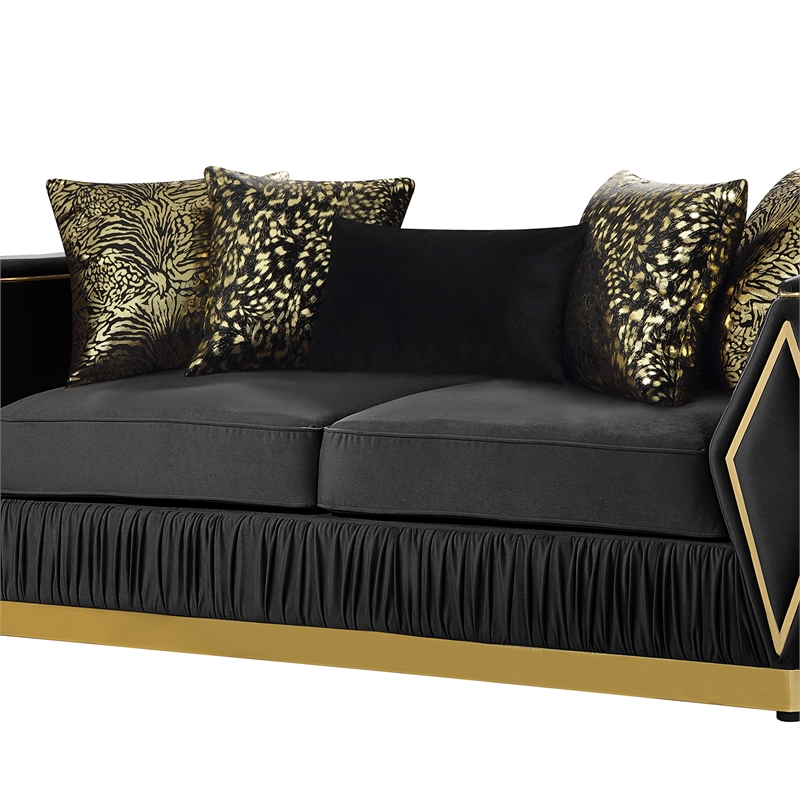 Pemberly Row Diamond Pattern Sofa with Wood Frame in Gold and Black