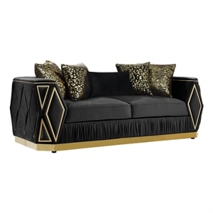 Pemberly Row Diamond Pattern Sofa with Wood Frame in Gold and Black