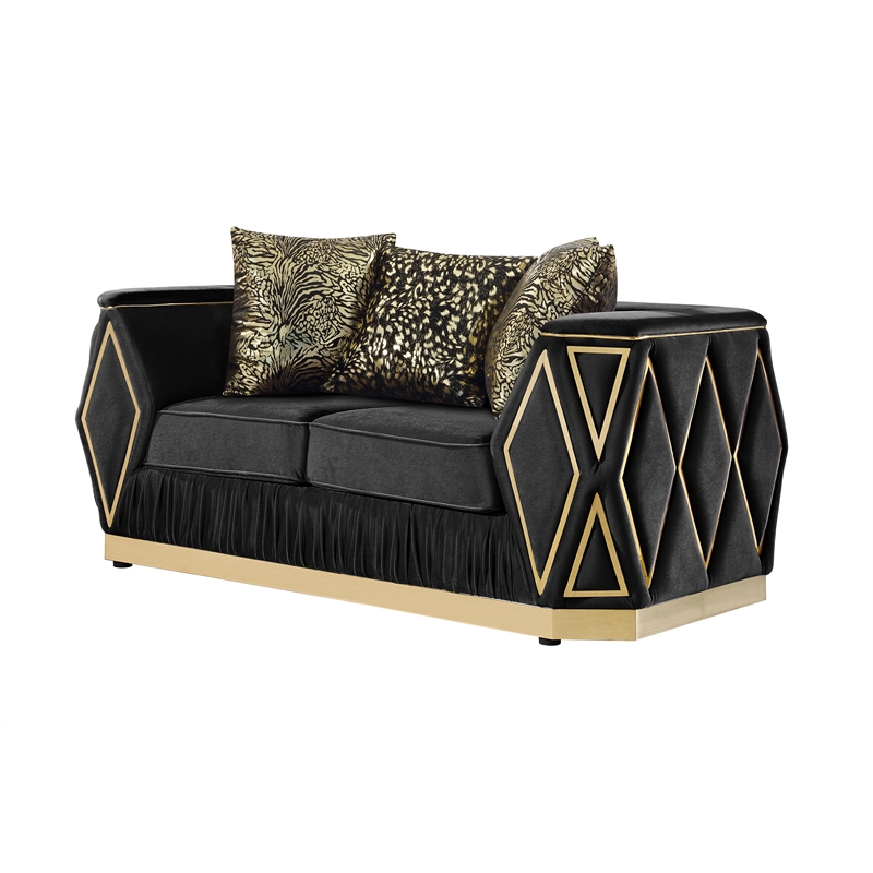 Pemberly Row 2 Piece Living Room Set with Wood Frame in Gold and Black
