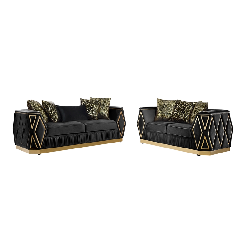 Pemberly Row 2 Piece Living Room Set with Wood Frame in Gold and Black