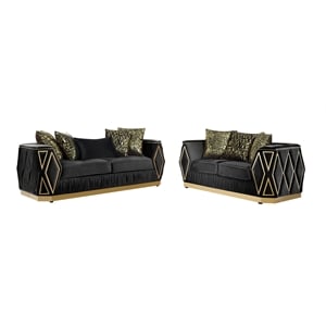 Pemberly Row 2 Piece Living Room Set with Wood Frame in Gold and Black