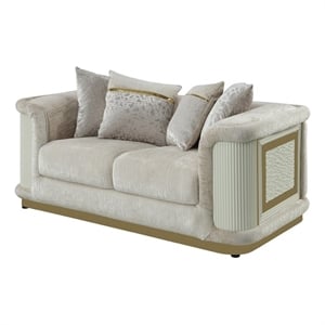Pemberly Row Loveseat with Brushed Gold Metal Frame in Cream