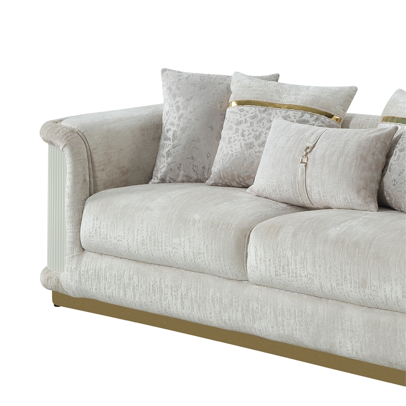 Pemberly Row Upholstered Sofa with Brushed Gold Metal Frame in Cream
