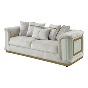 Pemberly Row Upholstered Sofa with Brushed Gold Metal Frame in Cream