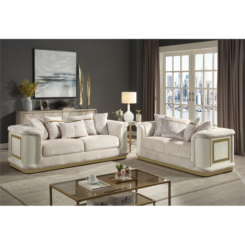 Pemberly Row 2 Piece Living Room Set with Sofa and Loveseat in Cream