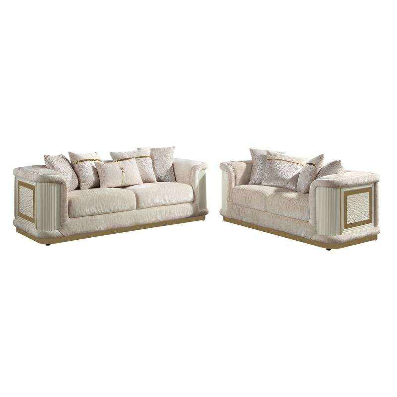 Pemberly Row 2 Piece Living Room Set with Sofa and Loveseat in Cream