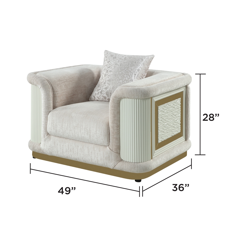 Pemberly Row 3 Piece Living Room Set with Sofa Loveseat and Chair in Cream