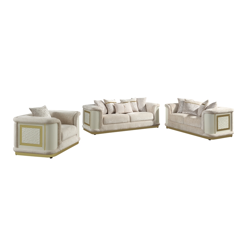 Pemberly Row 3 Piece Living Room Set with Sofa Loveseat and Chair in Cream