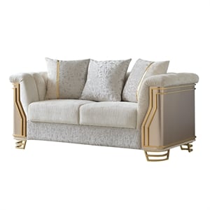 Pemberly Row Modern Loveseat with Gold Stainless Steel Legs in Cream