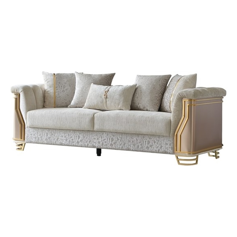 Pemberly Row Modern Sofa with Gold Stainless Steel Legs in Cream