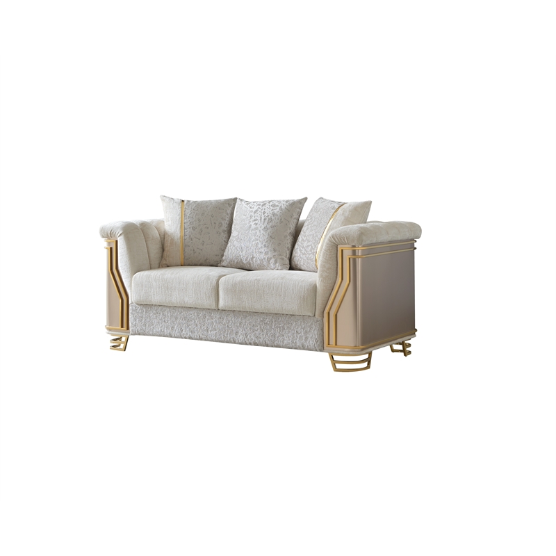Pemberly Row 2 Piece Luxury Living Room Set with Gold Steel Legs in Cream