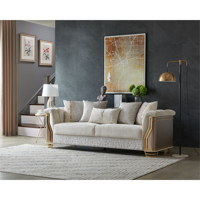 Pemberly Row 2 Piece Luxury Living Room Set with Gold Steel Legs in Cream