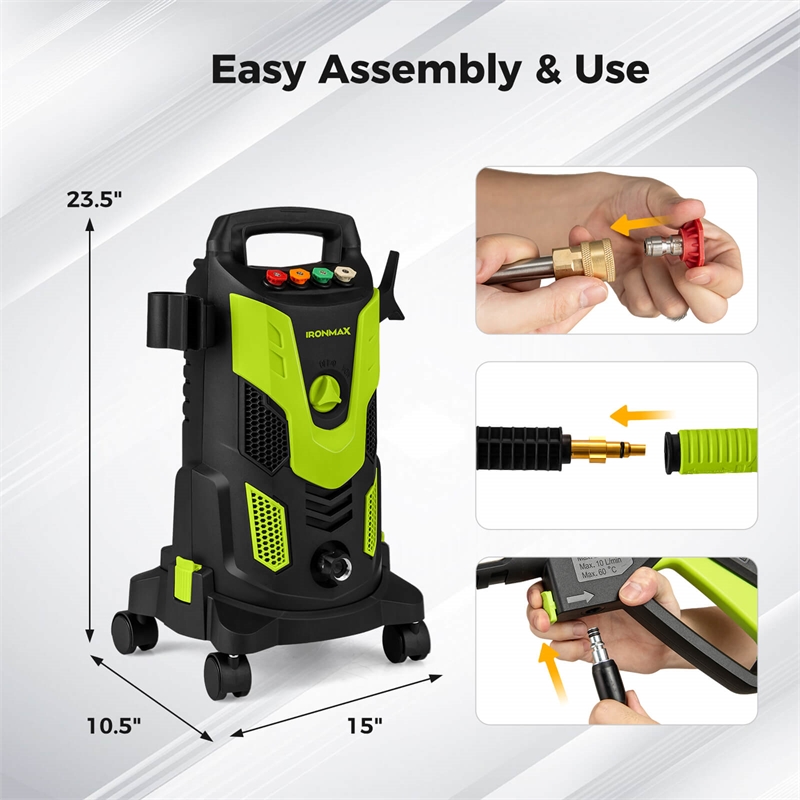 Pemberly Row Electric Pressure Washer with 4 Nozzles and Wheels in Green