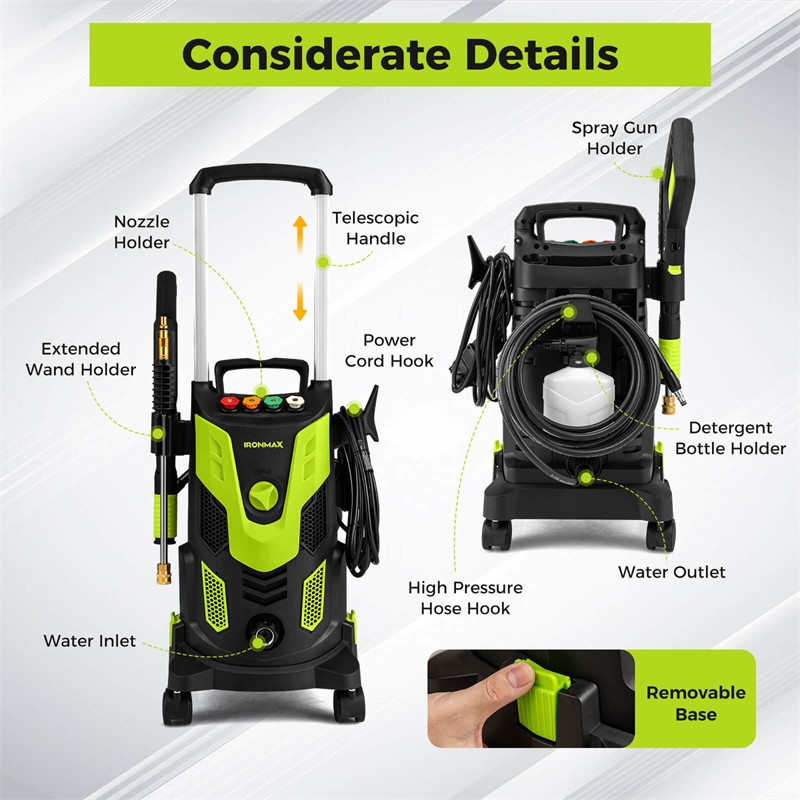 Pemberly Row Electric Pressure Washer with 4 Nozzles and Wheels in Green