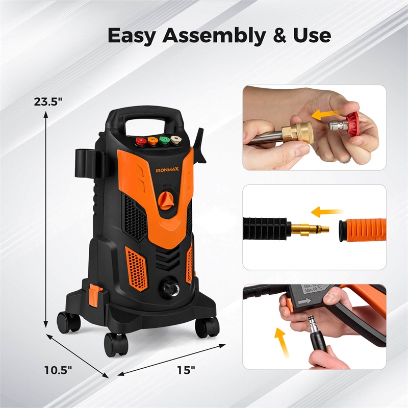 Pemberly Row Electric Pressure Washer with 4 Nozzles and Wheels in Orange