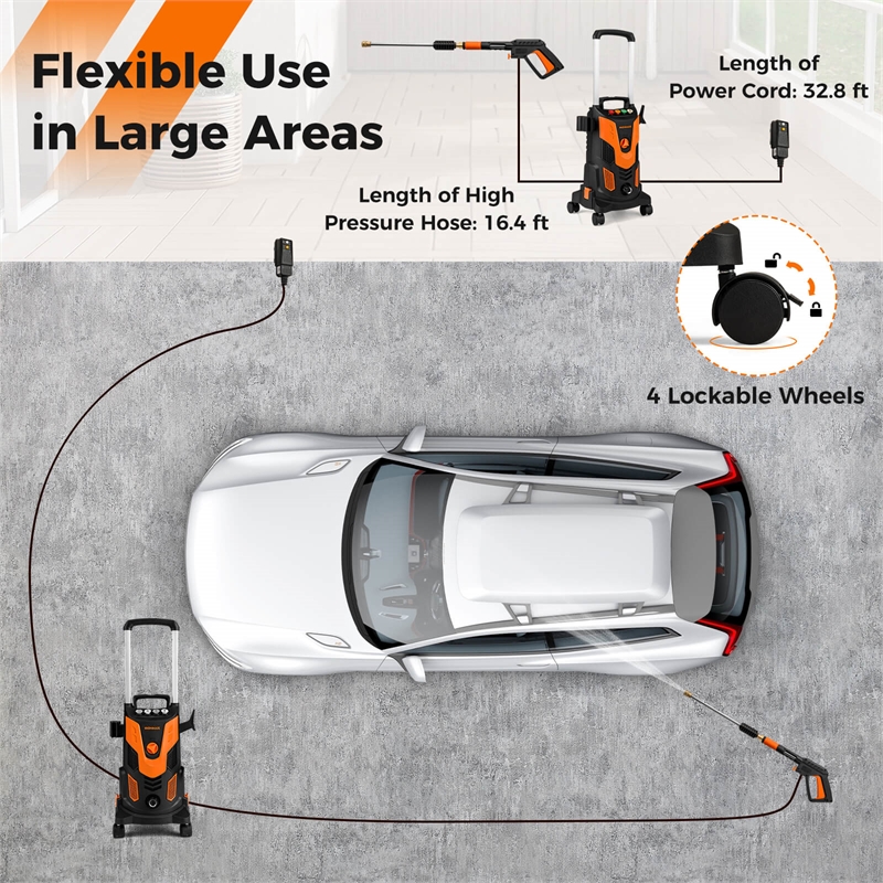 Pemberly Row Electric Pressure Washer with 4 Nozzles and Wheels in Orange