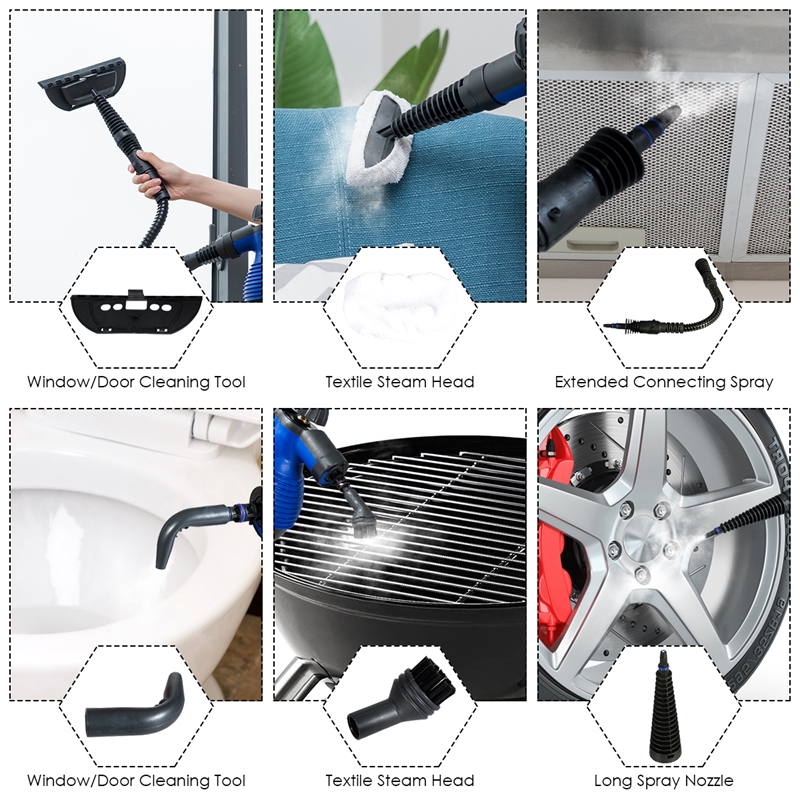 Pemberly Row Portable 1050W Steam Cleaner with Multiple Functions in Blue