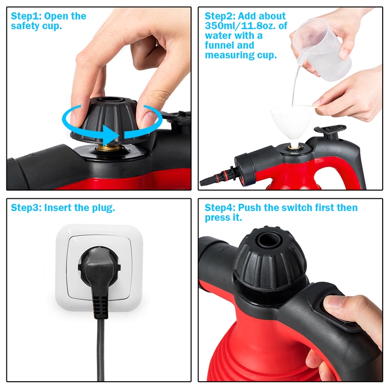 Pemberly Row Portable 1050W Steam Cleaner with Multiple Functions in Red