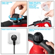 Pemberly Row Portable 1050W Steam Cleaner with Multiple Functions in Red