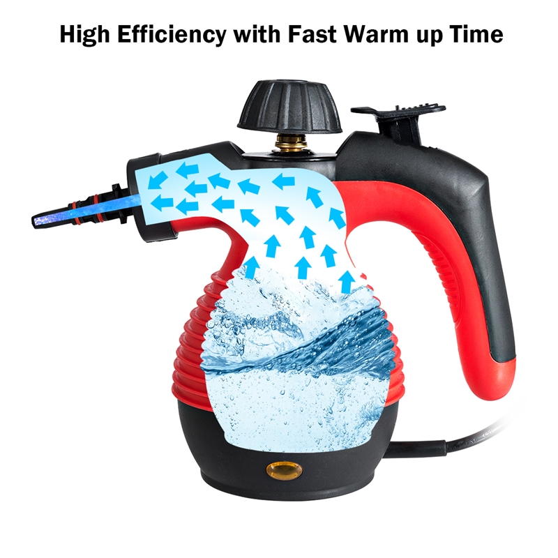 Pemberly Row Portable 1050W Steam Cleaner with Multiple Functions in Red