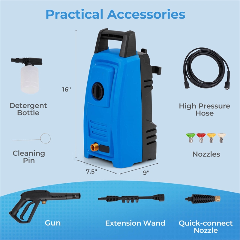 Pemberly Row Electric Pressure Washer with Wheels and 5 Quick Connect Nozzles