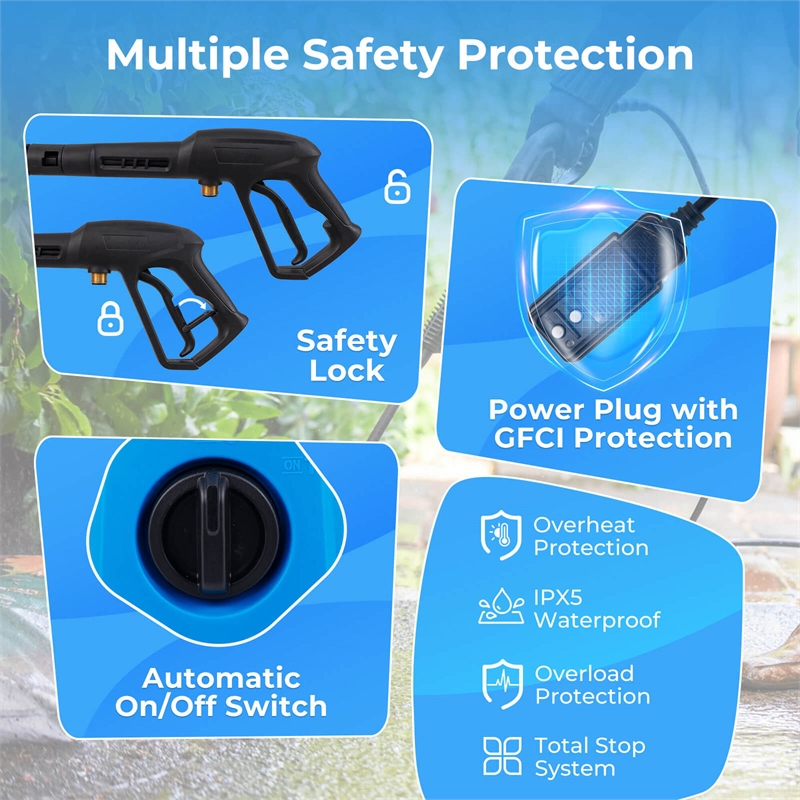 Pemberly Row Electric Pressure Washer with Wheels and 5 Quick Connect Nozzles