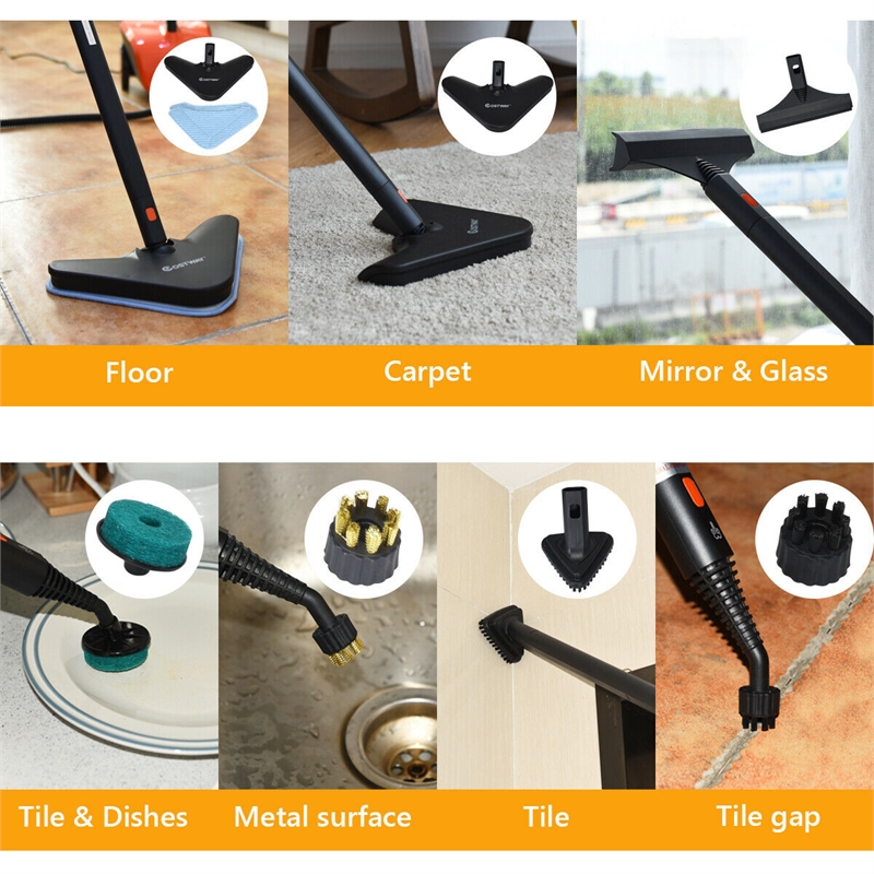 Pemberly Row 1500W Heavy Duty Steam Cleaner Mop Multi Purpose in Orange
