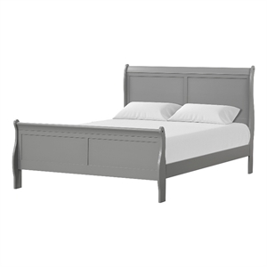 Pemberly Row Solid Wood Sleigh Queen Bed with Dovetail Drawers in Gray