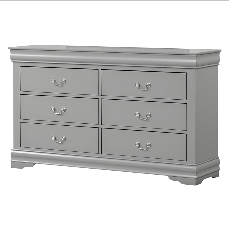 Pemberly Row Wood Dovetail 6-Drawer Dresser in Solid Wood Gray