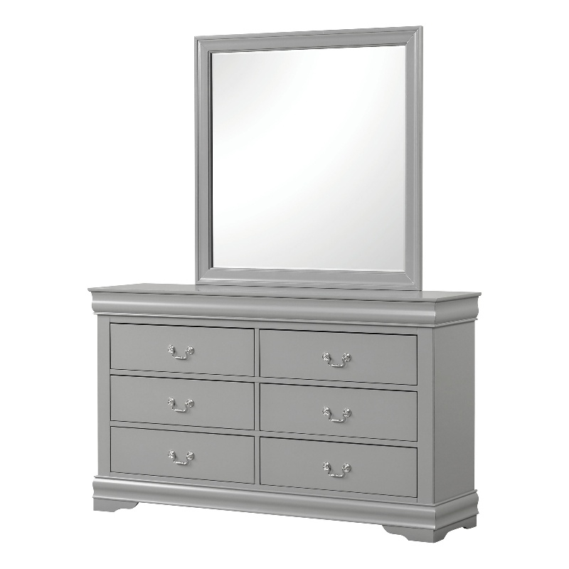Pemberly Row Solid Wood 6-Drawer Dresser with Mirror in Gray