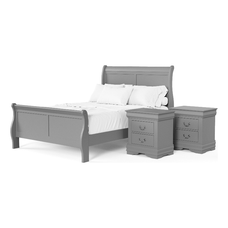 Pemberly Row Wood Frame 3-Piece Full Bedroom Set with Headboard in Gray
