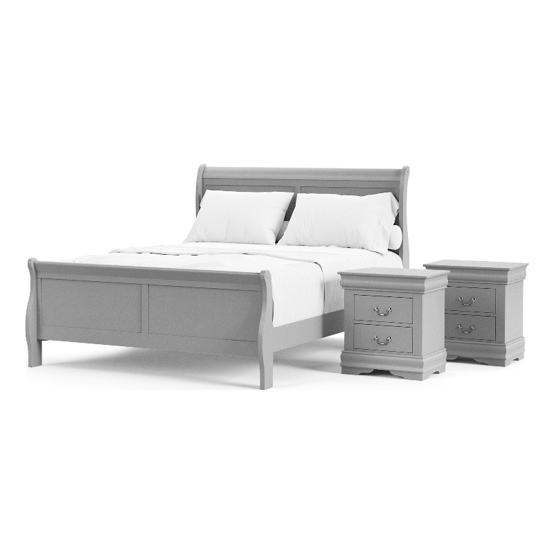 Pemberly Row Wood Frame 3-Piece Queen Bedroom Set with Headboard in Gray