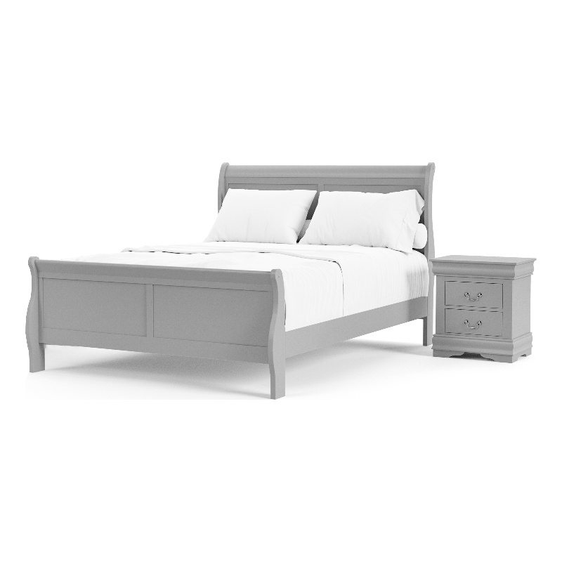 Pemberly Row Wood Frame 2-Piece Queen Bedroom Set with Headboard in Gray