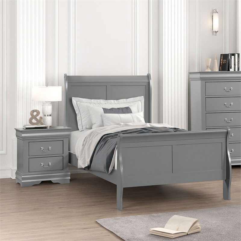 Pemberly Row Wood Frame 2-Piece Twin Bedroom Set with Headboard in Gray