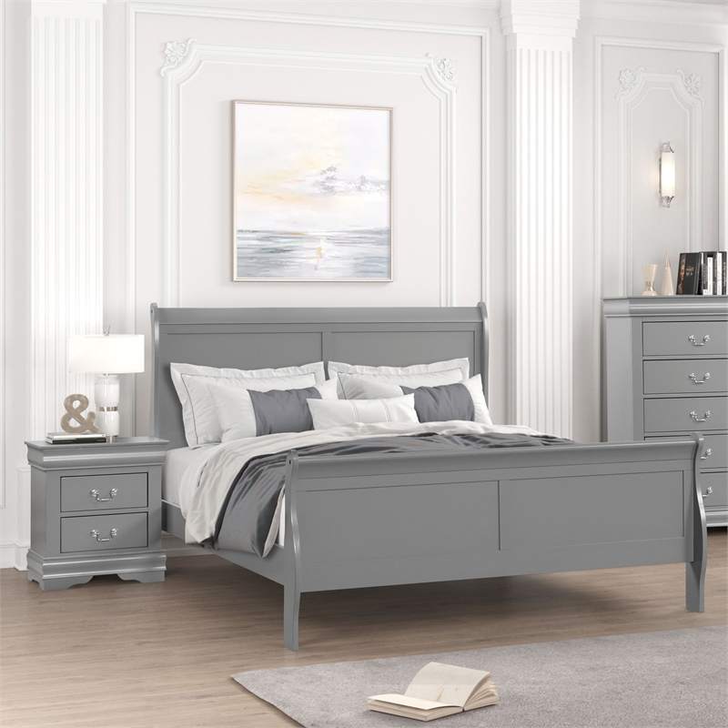 Pemberly Row Wood Frame 2-Piece Full Bedroom Set with Headboard in Gray
