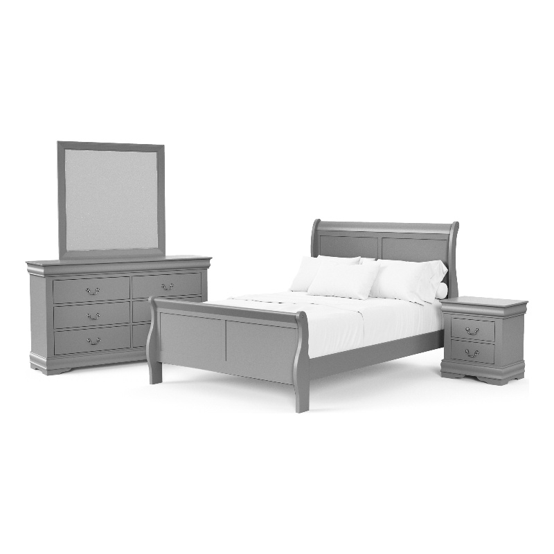 Pemberly Row Wood Frame 4-Piece Full Bedroom Set with Headboard in Gray
