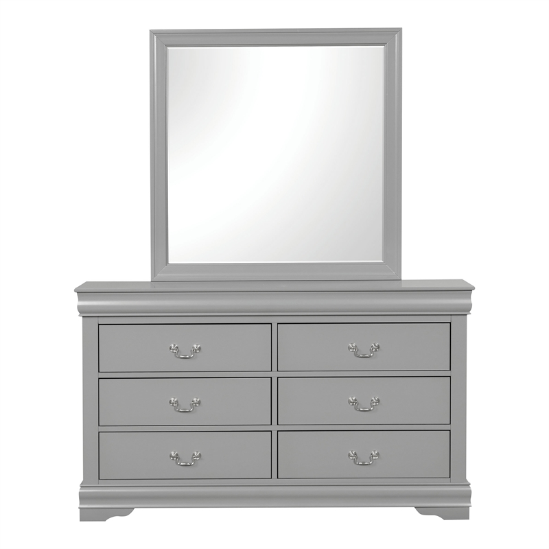 Pemberly Row Wood Frame 6-Piece Full Bedroom Set with Headboard in Gray